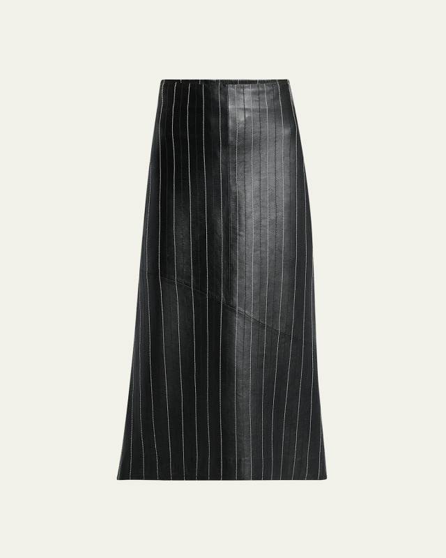 Pinstripe Kick Midi Leather Skirt